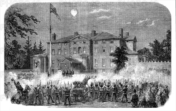 Torchlight Demonstration of Firemen at Fredericton, New Brunswick, 1858. Creator: Unknown.