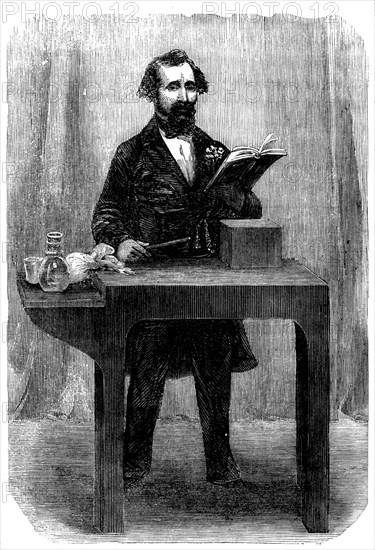 Mr. Charles Dickens reading "Little Dombey", at St' Martin's Hall, 1858. Creator: Unknown.