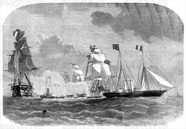 Her Majesty leaving Cherbourg, 1858. Creator: Smyth.
