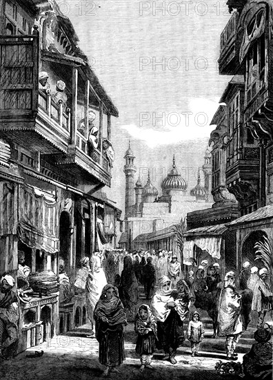 Street Scene in Lahore - from drawings by W. Carpenter, Jun., 1858. Creator: Unknown.