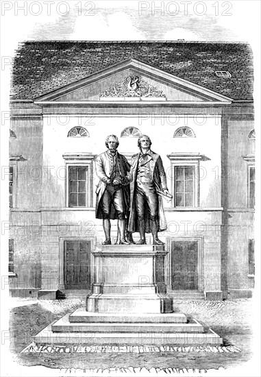 Statues of Goethe and Schiller at Weimar, 1858. Creator: Unknown.