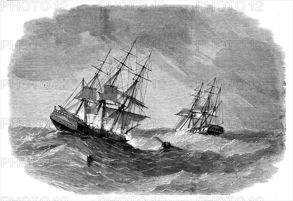 The Ship "Bengal" rescuing the crew of "The Child of the Regiment", 1858. Creator: Smyth.