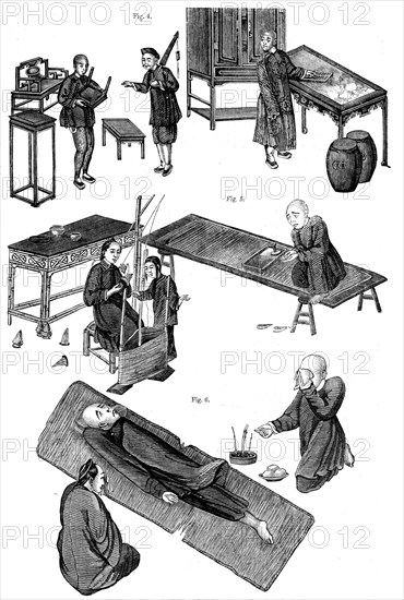 Opium-smoking in China - from drawings by a native artist, 1858. Creator: Unknown.