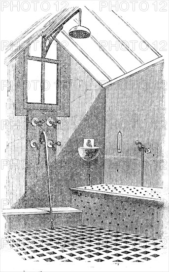 The Metropolitian Baths - the Douche and Shower Bath Room, 1858. Creator: Unknown.