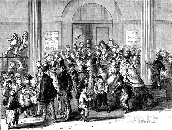 Drury-Lane Theatre - Engaging for the Pantomime - drawn by M'Connell, 1858. Creator: McConnell.