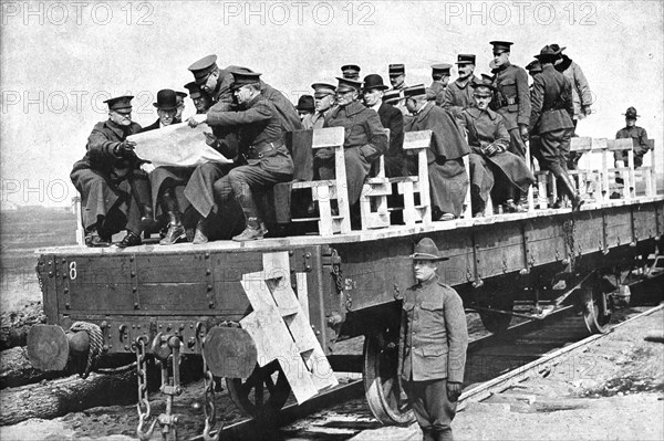 'M. Baker en France; En inspection sur une voie ferree, M. Newton D. Baker, le general..., 1917. Creator: Unknown.