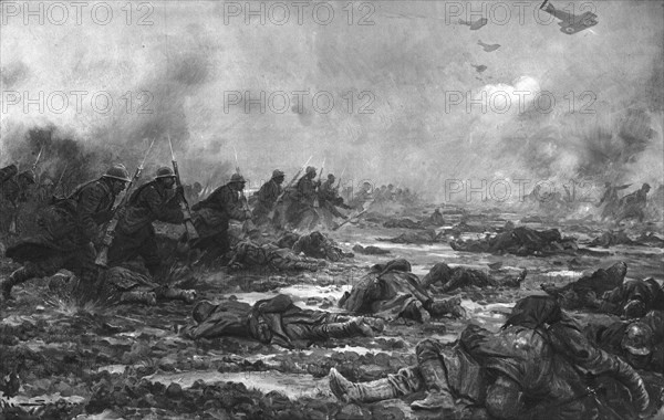 'Dans la Bataille; Une contre-attaque francaise: l'assaillant momentanement arrete..., 1918. Creator: J Simont.