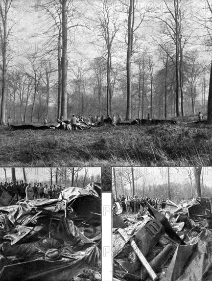 'Les Risques de "Metier"; Le Gotha, quadriplace et bi-moteur, abattu en foret de compiegne..., 1918. Creator: Unknown.