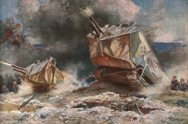 'Sur les Champs de Bataille de 1918; les chars d'assaut', 1918. Creator: Francois Flameng.