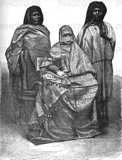 'Queen of Mohilla, and her attendants; A Birds-eye View of Madagascar', 1875. Creator: M.D Charnay.