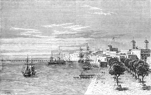 'St. Louis, Senegal, viewed from the north; Journey from the Senegal to the Niger', 1875. Creator: Unknown.