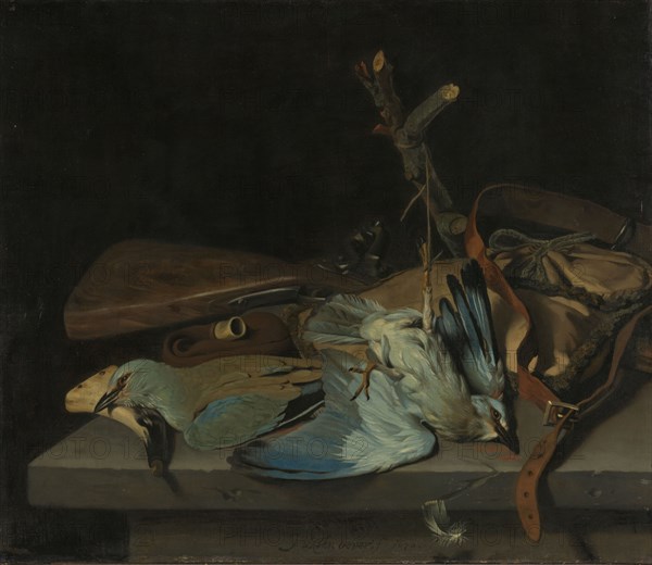Still life with hunting implements and birds, 1670. Creator: Hendrick ten Oever.