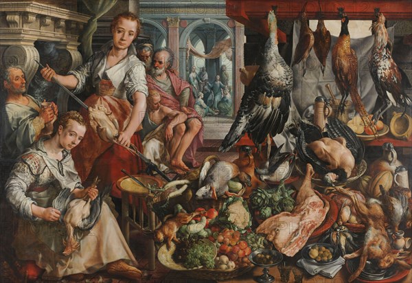 The Well-stocked Kitchen, with Jesus in the House of Martha and Mary in the Background, 1566. Creator: Joachim Bueckelaer.