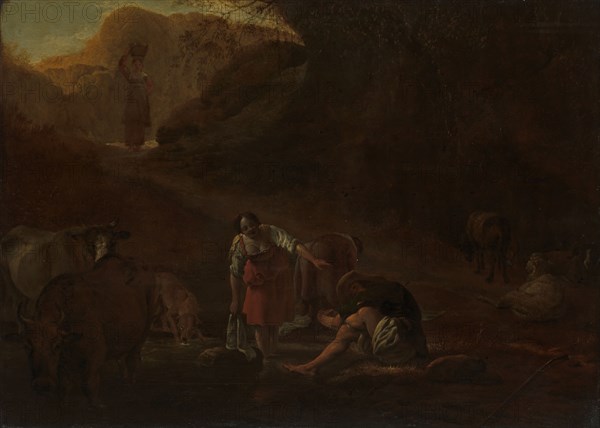 A Shepherd and Washerwomen at a Spring, c.1630-c.1637. Creator: Pieter van Laer.