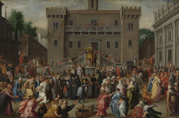 The Women of Rome Gathering at the Capitol, c.1600-c.1602. Creator: Pieter Isaacsz.