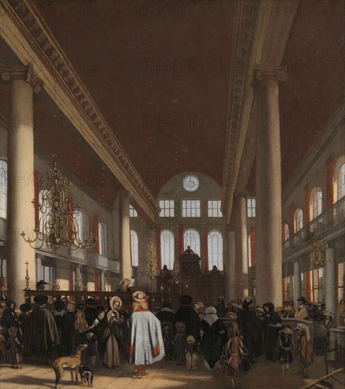 Interior of the Portuguese Synagogue in Amsterdam, 1680. Creator: Emanuel de Witte.