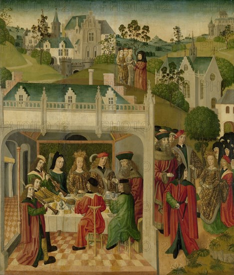 Wedding Feast of Saint Elizabeth of Hungary and Louis of Thuringia in the Wartburg, inner left wing Creator: Master of the St Elizabeth Panels.
