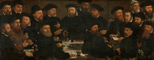 Banquet of Eighteen Guardsmen of Squad L, Amsterdam 1566, known as 'The Perch Eaters', 1566. Creator: Dirck Barendsz.