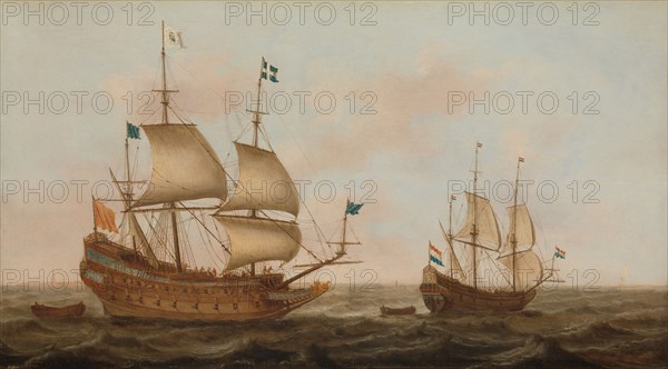 A Warship Built for France and a Dutch Yacht under Sail, c.1635. Creator: Jacob Gerritz Loef.