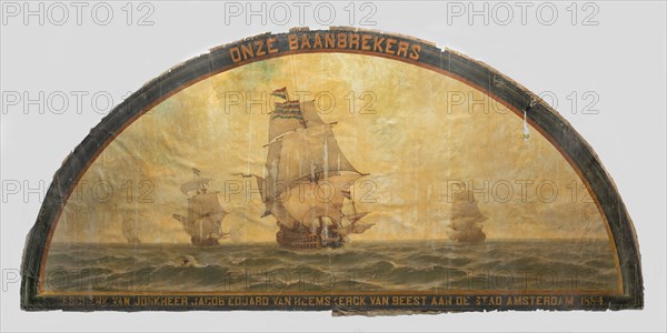 Our Pioneers': Seventeenth-Century Ships at Sea, 1880-1884. Creator: Jacob Eduard van Heemskerck van Beest.