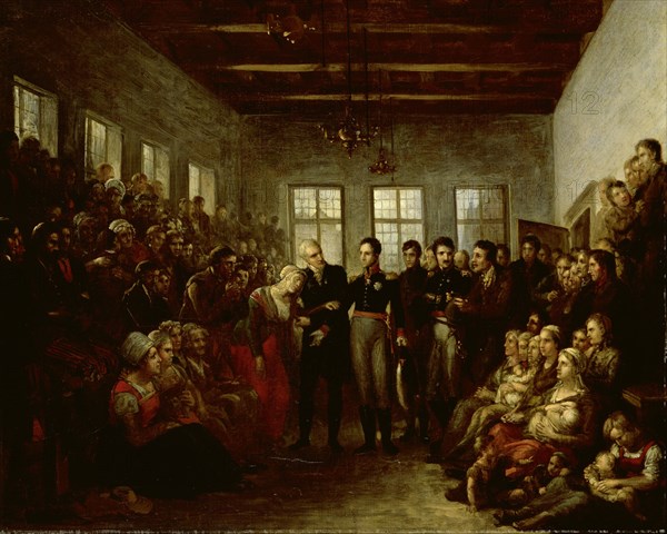 The Prince of Orange Visititing Flood Victims at the Almoners Orphanage, Amsterdam, on 14 February 1 Creators: Mathieu Van Brée, William II, King of the Netherlands.