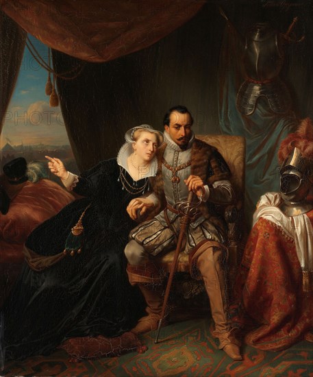 Magdalena Moons Begs her Fiancé Francisco Valdez to Postpone the Storming of Leiden another night, 1574. Creator: Simon Opzoomer, 1840-1850.