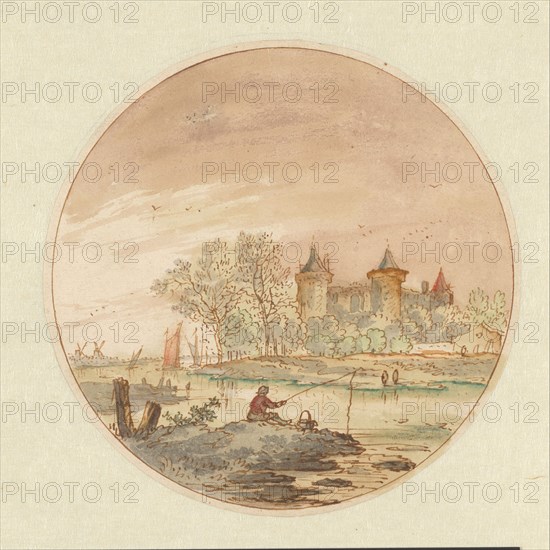 Landscape with angler and castle, 1644-1686. Creator: Aarnout ter Himpel.