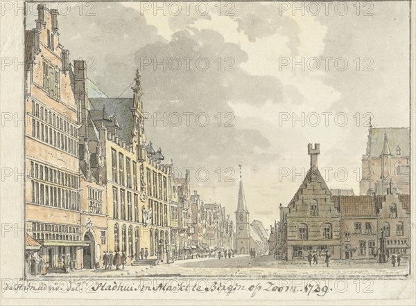 Town hall and Markt in Bergen op Zoom, 1739. Creator: Abraham de Haen.