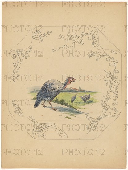 Design for model 'square' board with turkeys, c.1875-c.1880. Creator: Albert Louis Dammouse.