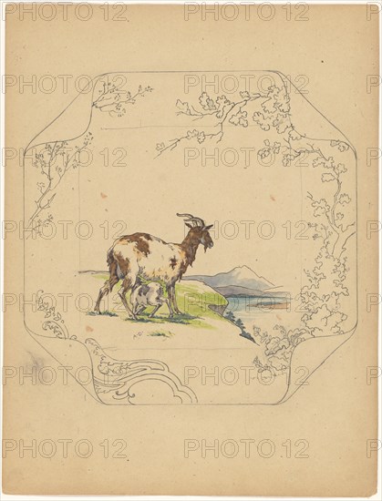 Design for model 'square' board with a suckling goat, c.1875-c.1880. Creator: Albert Louis Dammouse.