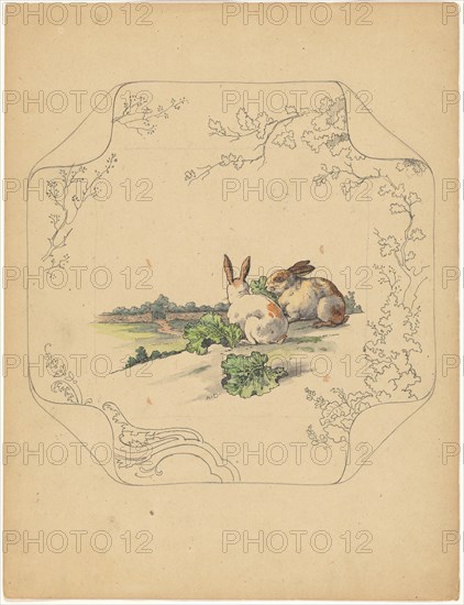 Design for model 'square' board with two rabbits, c.1875-c.1880. Creator: Albert Louis Dammouse.