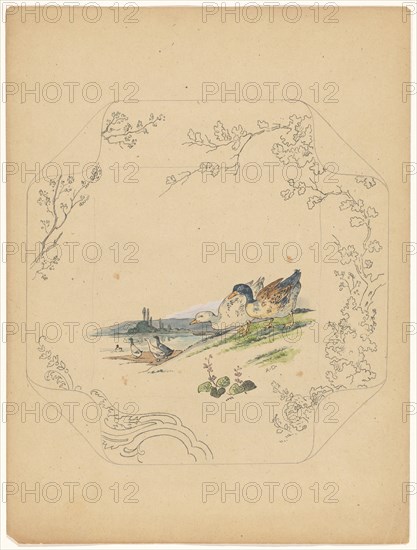 Design for model 'square' board with six geese, c.1875-c.1880. Creator: Albert Louis Dammouse.