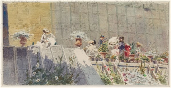 Visitors at a flower nursery, 1865-1892. Creator: Amerino Cagnoni.