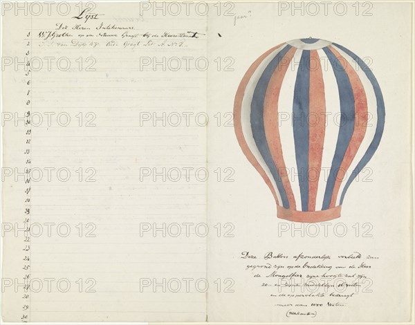 Air balloon and list of subscribers, 1700-1800. Creator: Anon.