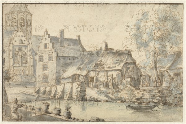 Cityscape with a large church, 1600-1699. Creator: Anon.