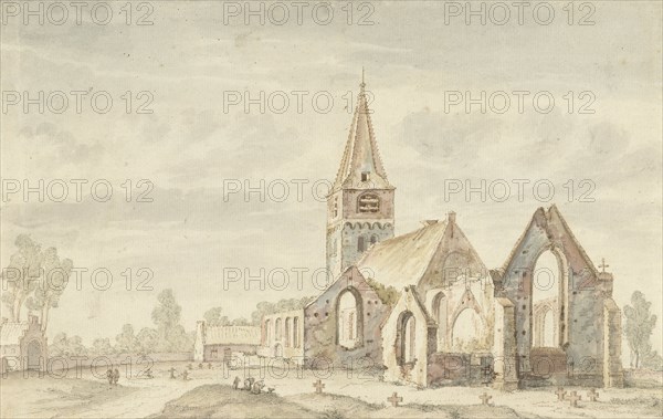 Church next to the ruins of an old church in Velsen, 1600-1800. Creator: Anon.