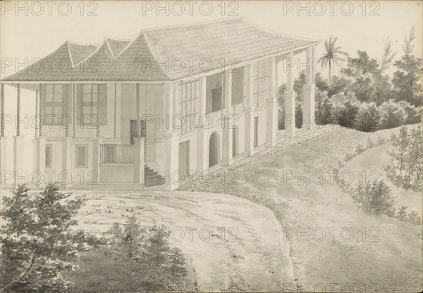 Country house with colonnade in Kramat in Batavia, 1840. Creator: Anon.