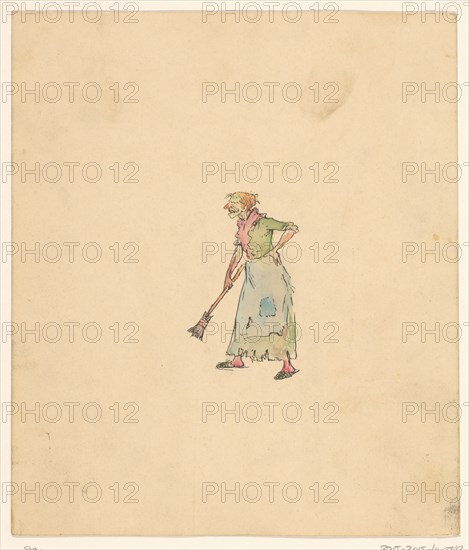 Old woman with broom, c.1880-c.1910. Creator: Anon.