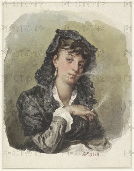 Young woman with a cigarette, 1823-1892. Creator: Antonio Zona.