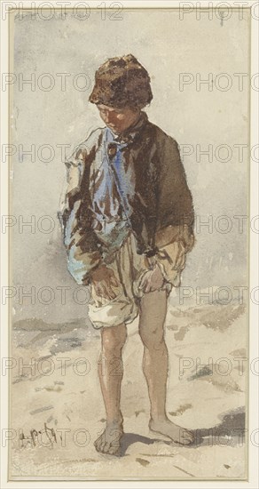 Hungarian boy, barefoot and with a fur hat on, 1859. Creator: August von Pettenkofen.