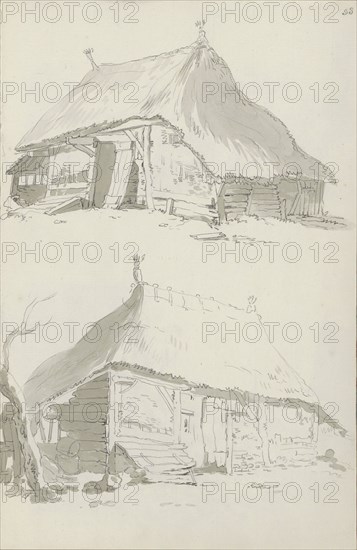 Farm buildings with thatched roofs, c.1780-c.1800.  Creator: Bernhard Heinrich Thier.