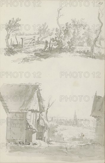 Fenced pasture and a cityscape, c.1780-c.1800. Creator: Bernhard Heinrich Thier.