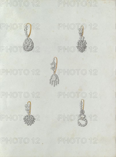 Five earrings, the last one with snake, c.1800-c.1810. Creator: Carl Friedrich Bärthel.