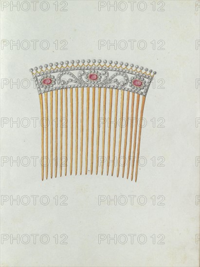 Hair comb with twenty teeth and three red stones, c.1800-c.1810. Creator: Carl Friedrich Bärthel.