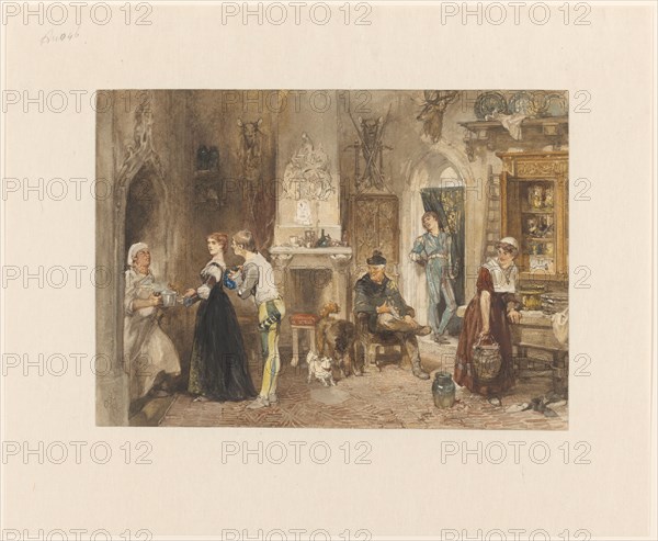Servants of a castle united in a front room, 1870. Creator: Charles Rochussen.