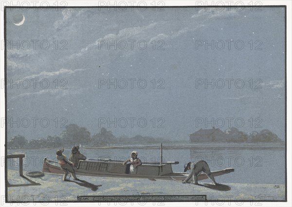 The arrival of the Weesper Schuit on the Buiten Amstel (Diary, November 19), 1805-1808. Creator: Christiaan Andriessen.