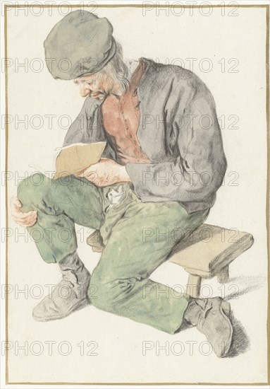Seated Man Reading, Facing Left, 1690-1700. Creator: Cornelis Dusart.