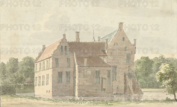 View of the manor house at Rhaan near Hellendoorn, side view, 1732. Creator: Cornelis Pronk.