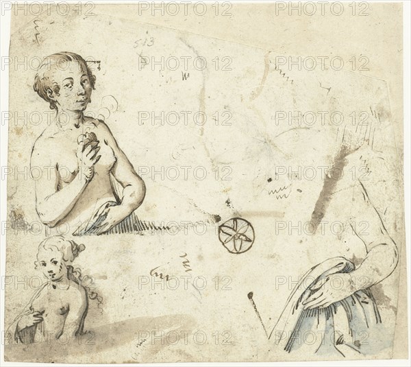 Study sheet with a few female semi -figures, 1617-1619. Creator: Gerard ter Borch I.