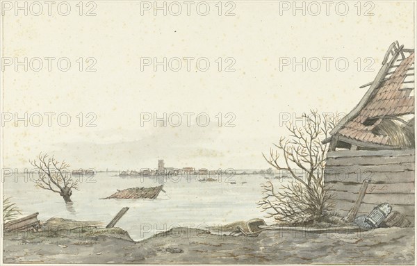 View of the flooded Ransdorp, February 1825. Creator: Gerrit Lamberts.